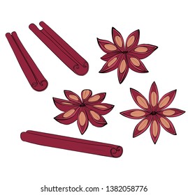 Cinnamon stick and fruit set. Isolated Spices for baking.