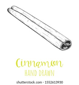 Cinnamon stick hand drawn vector illustration, isolated sketched drawing.