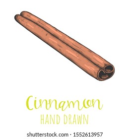 Cinnamon stick hand drawn vector illustration, isolated sketched drawing.