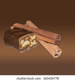 cinnamon stick isolated detailed vector icon chocolate with cinnamon filling inside, icons, isolated vector object, peanut nuts chocolate truffle