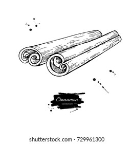 Cinnamon stick vector drawing. Hand drawn sketch. Seasonal food illustration isolated on white. Engraved style spice and flavor object. Cooking and aromatherapy ingredient.
