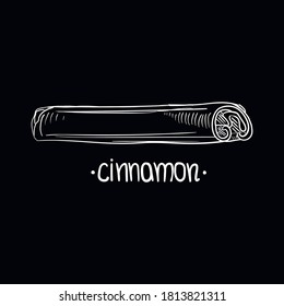 Cinnamon stick vector illustration isolated on black background. Hand drawn sketch. Seasonal food illustration spice and flavor. Cooking, healthy aromatherapy ingredient etc.
