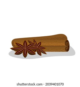 Cinnamon sticks and anise stars illustration, Indian spices, Christmas fragrance, aromatherapy and bakery elements