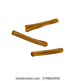 Cinnamon sticks hand drawing illustration close up isolated on white background. Aromatic spices for kitchen, cooking, menu.