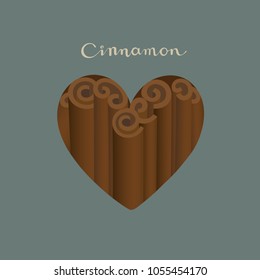   Cinnamon sticks in a heart shape on the blue background vector isolated illustration