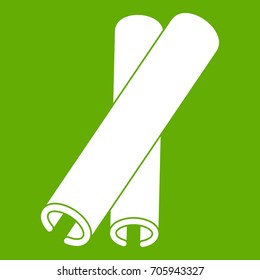 Cinnamon sticks icon white isolated on green background. Vector illustration