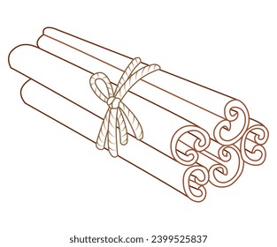 Cinnamon sticks isolated on white. Christmas spices cinnamon. Vector illustration.