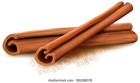 Cinnamon Sticks On White Background. Vector Illustration