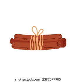 Cinnamon sticks roll. Asian indonesian spices. Hand drawn vector illustration