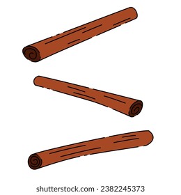 Cinnamon sticks seasoning for drinks and desserts. Flat vector illustrations isolated on white background