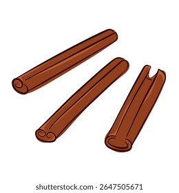 Palitos de canela en estilo plano aislados sobre un fondo blanco.