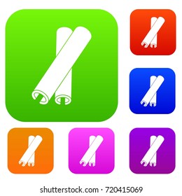 Cinnamon sticks set icon color in flat style isolated on white. Collection sings vector illustration