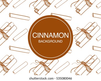 Cinnamon sticks sketch on white background rectangular composition
