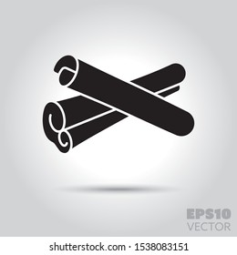 Cinnamon sticks solid icon. Glyph symbol of spice. Food ingredient flat vector illustration.