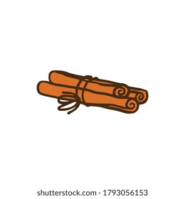 Cinnamon sticks spice knitted by rope - cartoon icon, sketch vector illustration isolated on white background. Aromatic spicy food and drinks cinnamon condiment.