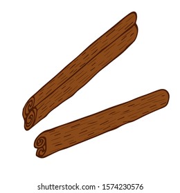 Cinnamon sticks spice two options in doodle style isolated on white background vector stock illustration for design and decoration, for decal and interior decoration elements of winter decor