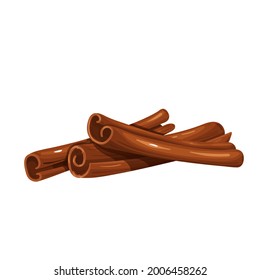 Cinnamon sticks, spiral canella or tree spicies. Aromatic spice. Isolated vector illustration in cartoon style.Aromatic seasoning ingredient.