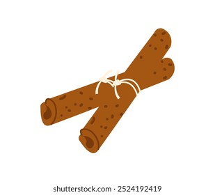 Cinnamon sticks vector cartoon illustration isolated on white background. Dried cinnamon hand-drawn organic spice from tree bark. Natural cinnamon pile for medicine, food and aromatherapy.