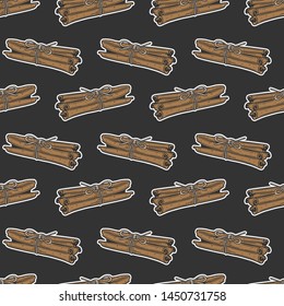 Cinnamon sticks. Vector concept in doodle and sketch style. Hand drawn illustration for printing on T-shirts, postcards. Seamless pattern for textile, paper wrap.