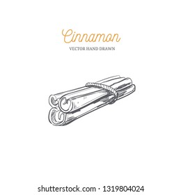 Cinnamon sticks vector hand drawn symbol. Herbs and Spices collection. Food ingredient