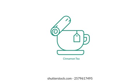 Cinnamon Tea Icon Design with a Cup and Cinnamon Sticks in Vector Style