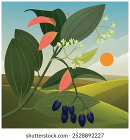 cinnamon tree, Cinnamon stalk with flowers and bud.vector illustration