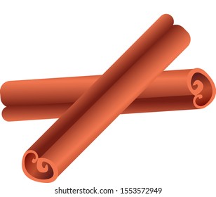 Cinnamon .Two rolled sticks of cinnamon. Aromatic spice. Condiment for dishes. Cooking theme. Detailed flat vector design.