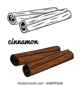 Cinnamon vector illustration isolated on white background. Sketch style, cartoon style illustration. Cooking spicy ingredient