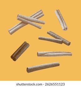 Cinnamon, cinnamon vector, cinnamon illustration, line drawing on yellow background.