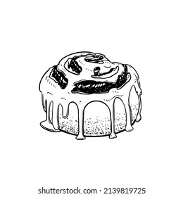 Cinnamon-Rollvector hand drawing illustration in black color isolated on white background