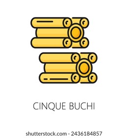 Cinque buchi isolated typical carnival italian pasta outline outline icon. Vector tube shape pasta, traditional Italy cuisine food