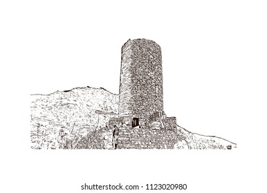 Cinque Terre is a string of centuries-old seaside villages on the rugged Italian Riviera coastline. Hand drawn sketch illustration in vector.