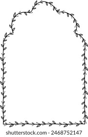 Cinquefoil Bogen Vertikal Frame architektonische Bogenfenster Tür Klassischer Rahmen Blumenkranz Blatt Vektorgrafik florale Rand Bilderrahmen Zweig Lorbeer botanische Silhouette schwarz Elemente Dekoration