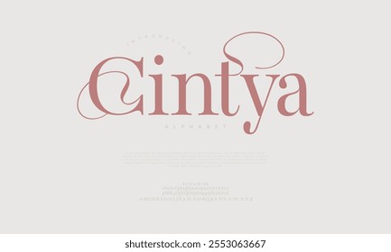 Cintya typography beauty fashion elegant minimalist serif italic fonts decorative wedding vintage retro logos. Minimal luxury font alphabet logo. Vector illustration