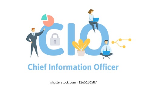 CIO, Chief Information Officer. Concept with keywords, letters, and icons. Colored flat vector illustration. Isolated on white background.