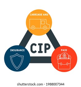 CIP - Carriage and Insurance Paid acronym. business concept background.  vector illustration concept with keywords and icons. lettering illustration with icons for web banner, flyer, landing pag