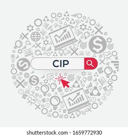 CIP mean (carriage and insurance paid) Word written in search bar ,Vector illustration.