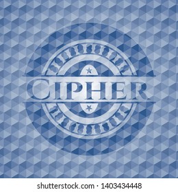 Cipher blue emblem or badge with geometric pattern background. Vector Illustration. Detailed.