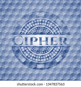Cipher blue emblem with geometric background.
