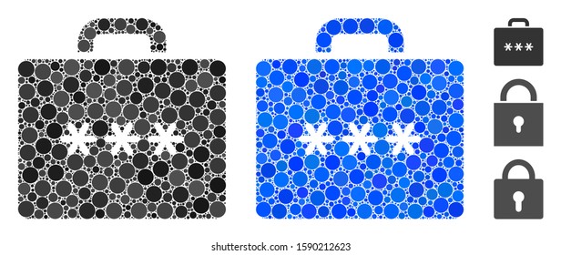 Cipher case composition of small circles in various sizes and shades, based on cipher case icon. Vector small circles are combined into blue composition.