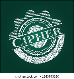 Cipher chalkboard emblem written on a blackboard