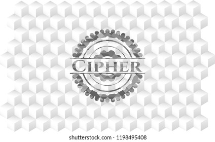 Cipher realistic grey emblem with cube white background