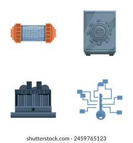 Cipher system icons set cartoon vector. Various type of encryption. Data encryption concept