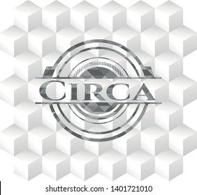 Circa grey emblem. Retro with geometric cube white background
