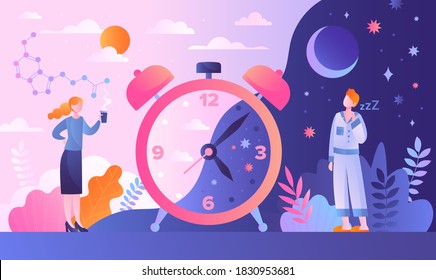 Circadian rhythm concept with tiny characters