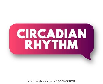 Circadian Rhythm is a natural, internal process that regulates the sleep-wake cycle and repeats roughly every 24 hours, text concept message bubble