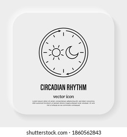 Circadian rhythm thin line icon. Sleep regulation by hormones. Vector illustration.