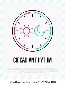 Circadian rhythm thin line icon. Sleep regulation by hormones. Vector illustration.