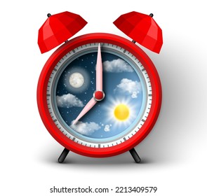 Circadian rhythm vector. Alarm clock 3d illustration. Day and night change, health, sleep and activity regulation. Twenty-four hours life. Chronobiology concept