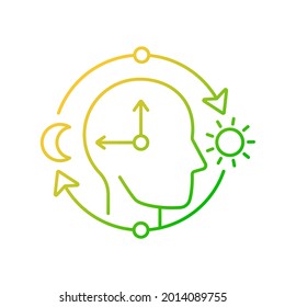 Circadian rhythms gradient linear vector icon. Internal daily clock. Optimize cognitive function for daytime. Thin line color symbols. Modern style pictogram. Vector isolated outline drawing